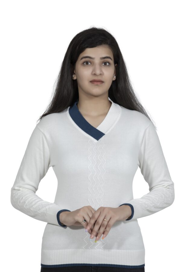 KALPANA V-neck in double colour with self design pullover - Image 3