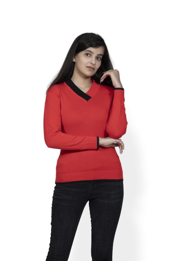 KALPANA V-neck in double colour with self design pullover - Image 5