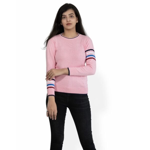 KALPANA Mix and matched sleeve round neck pullover with self design